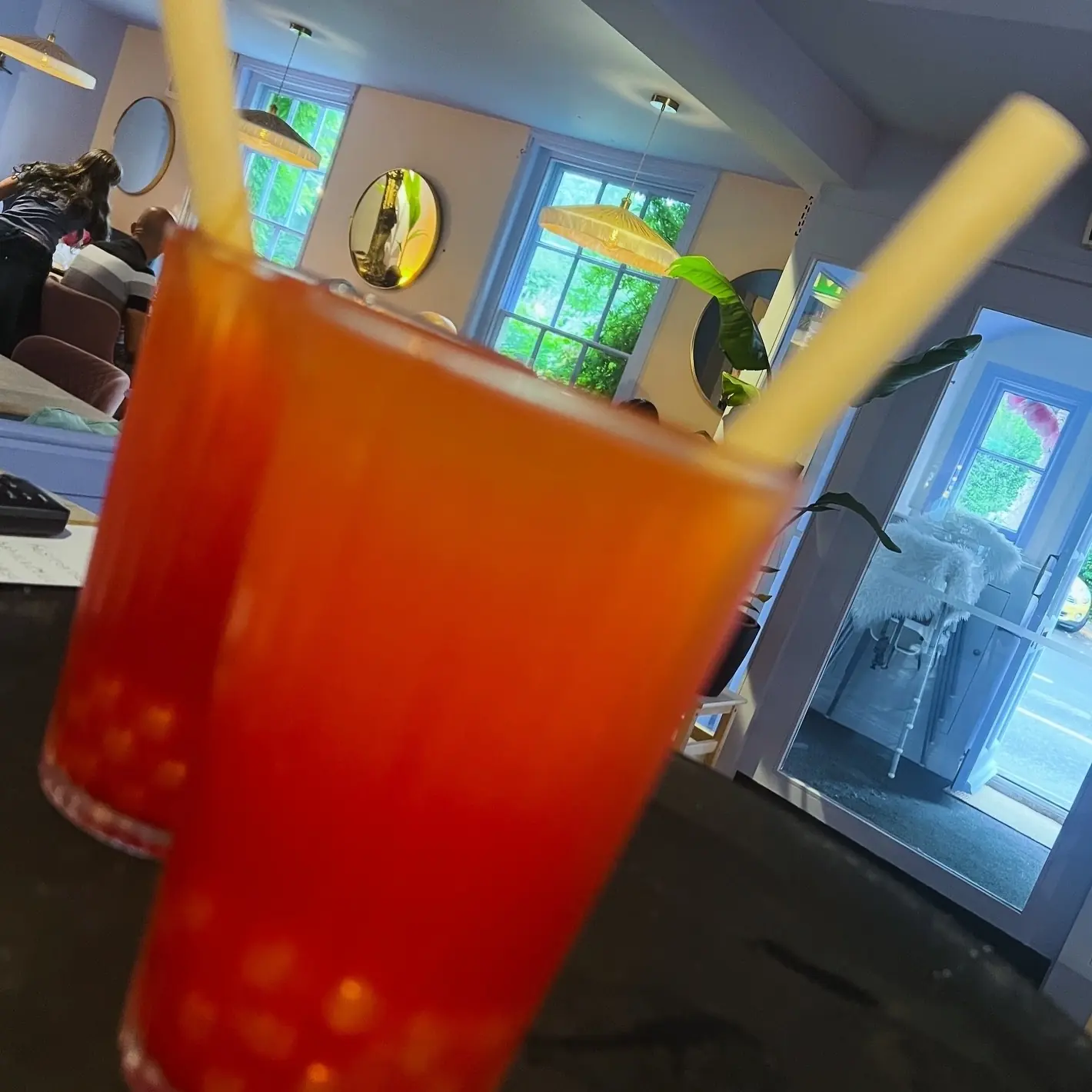 Boba tea with orange straw