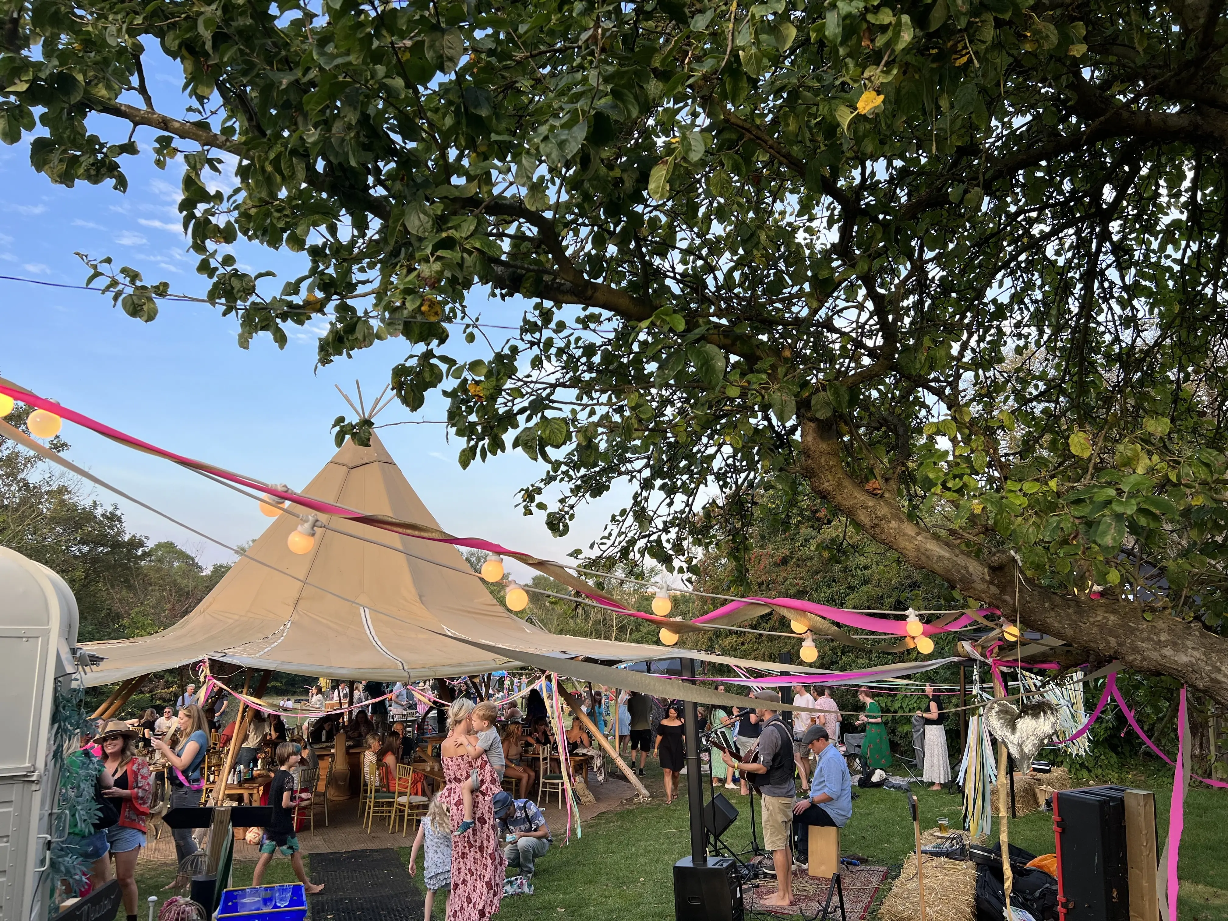 Outdoor cinema night in the meadow