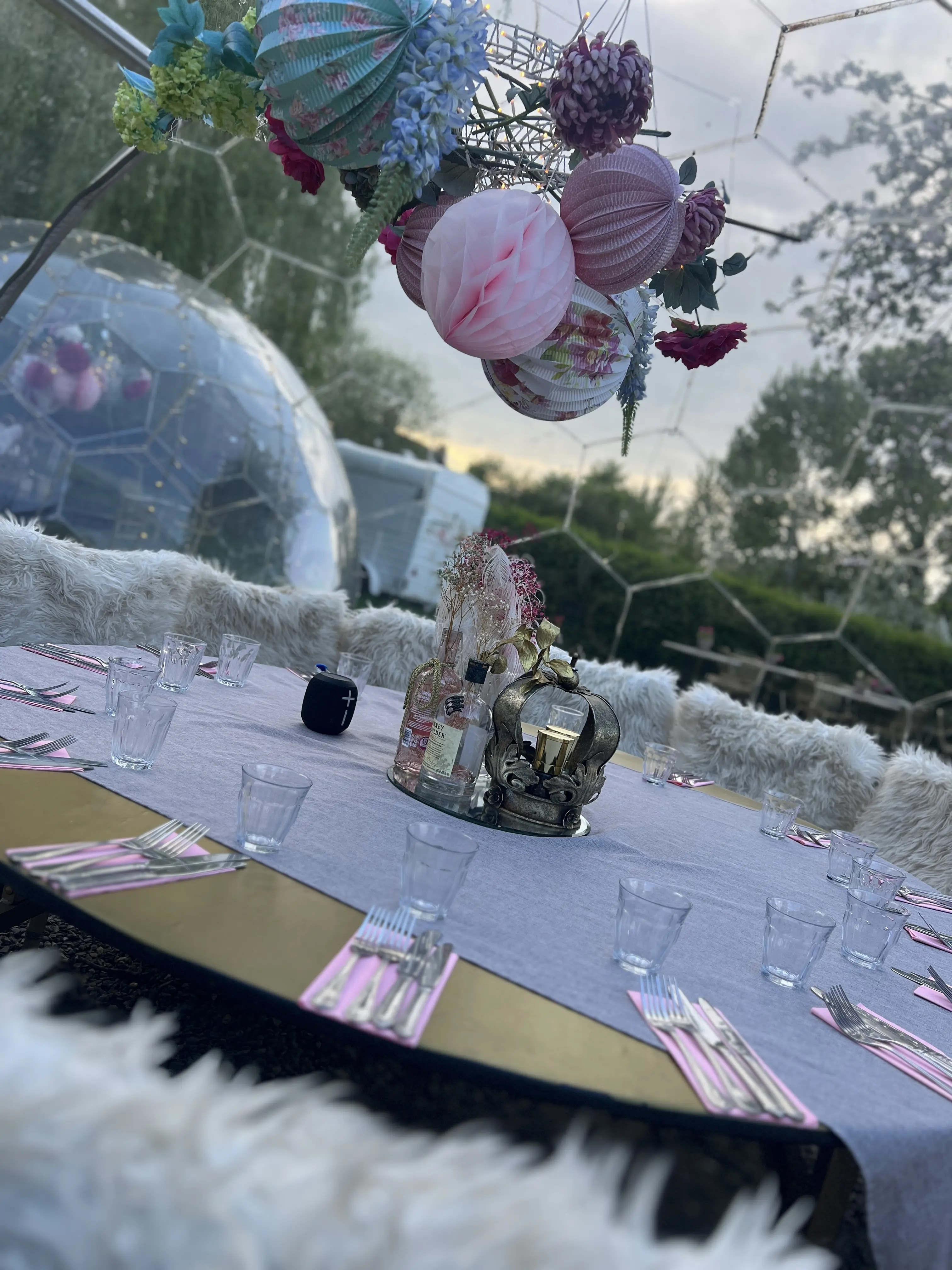 Decorated dome table setting with flowers